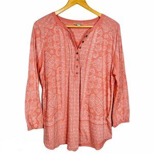 Lucky Brand Pink Paisley Henley Top Large